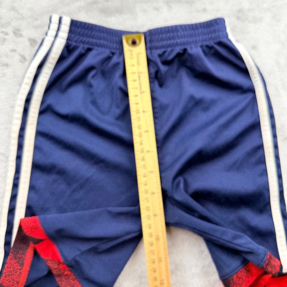 Adidas Navy Blue Shorts Kids Size 6 Red Graphic Hem Athletic Activewear